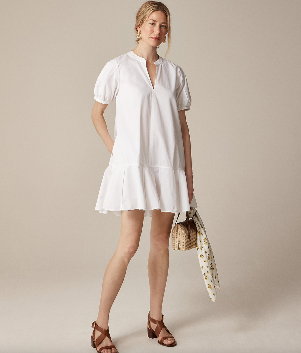 J.Crew Tall Delilah Dress Cotton Poplin Puff Sleeve Minimalist White Medium NWT